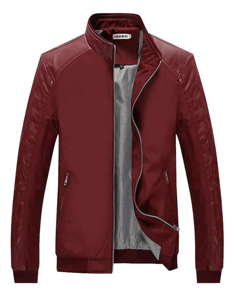 Color Block Slim Leather Casual Jacket