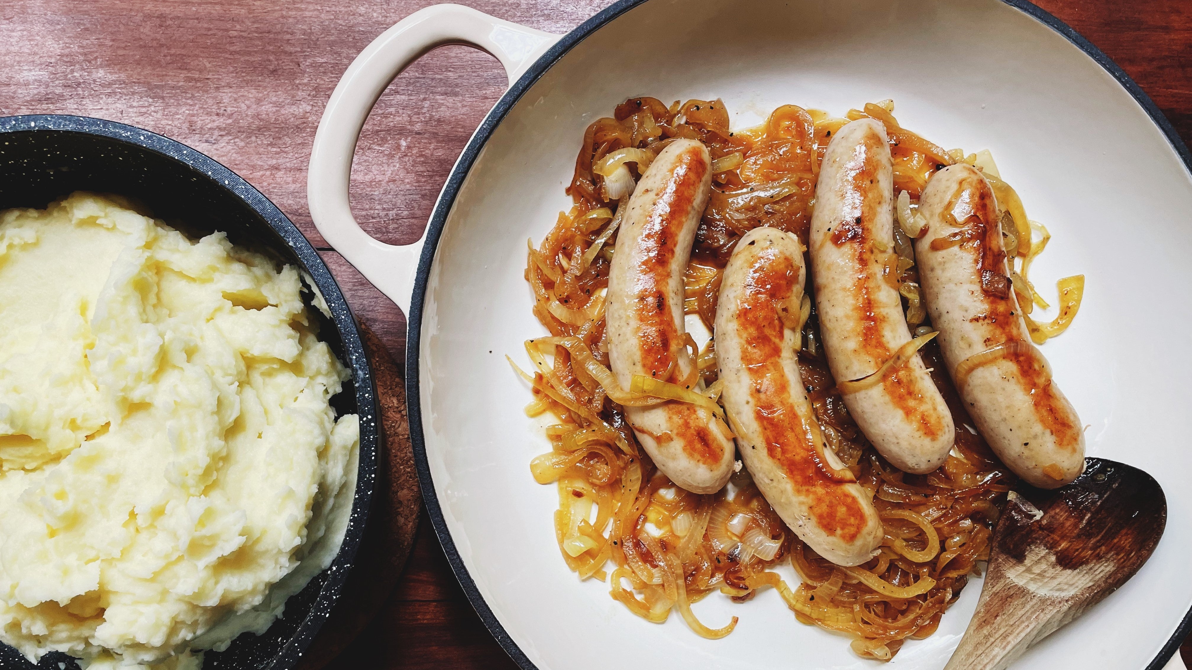 German Bratwurst with Beer Braised Onions