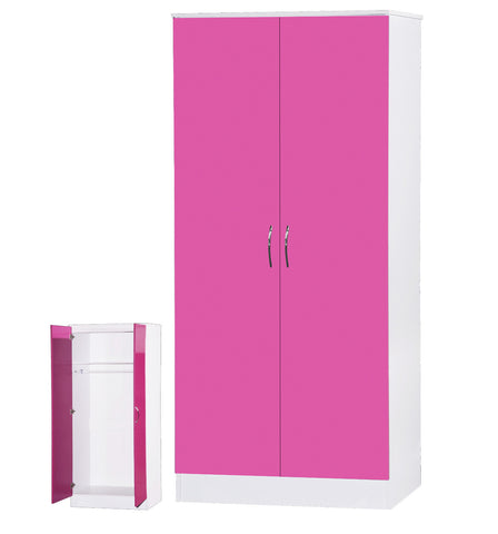 Alpha Pink Gloss & White 2 Door Standard Wardrobe