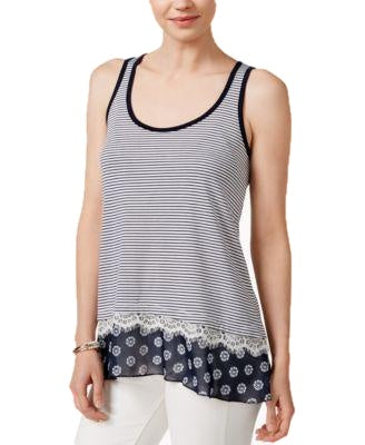 Maison Jules Mixed Media Tank Top Blue Notte Combo S