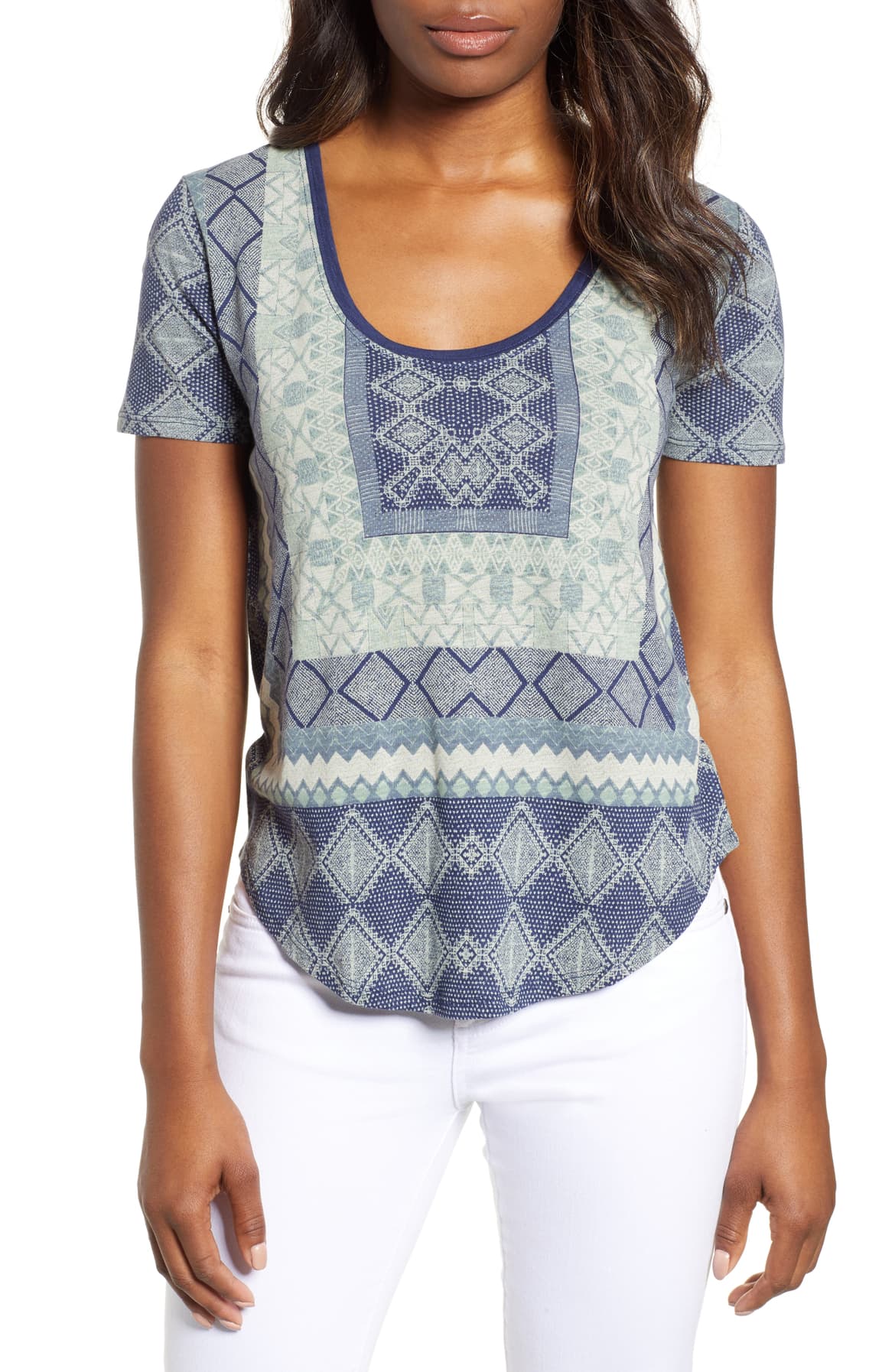 Lucky Brand Women's Border Print T-Shirt