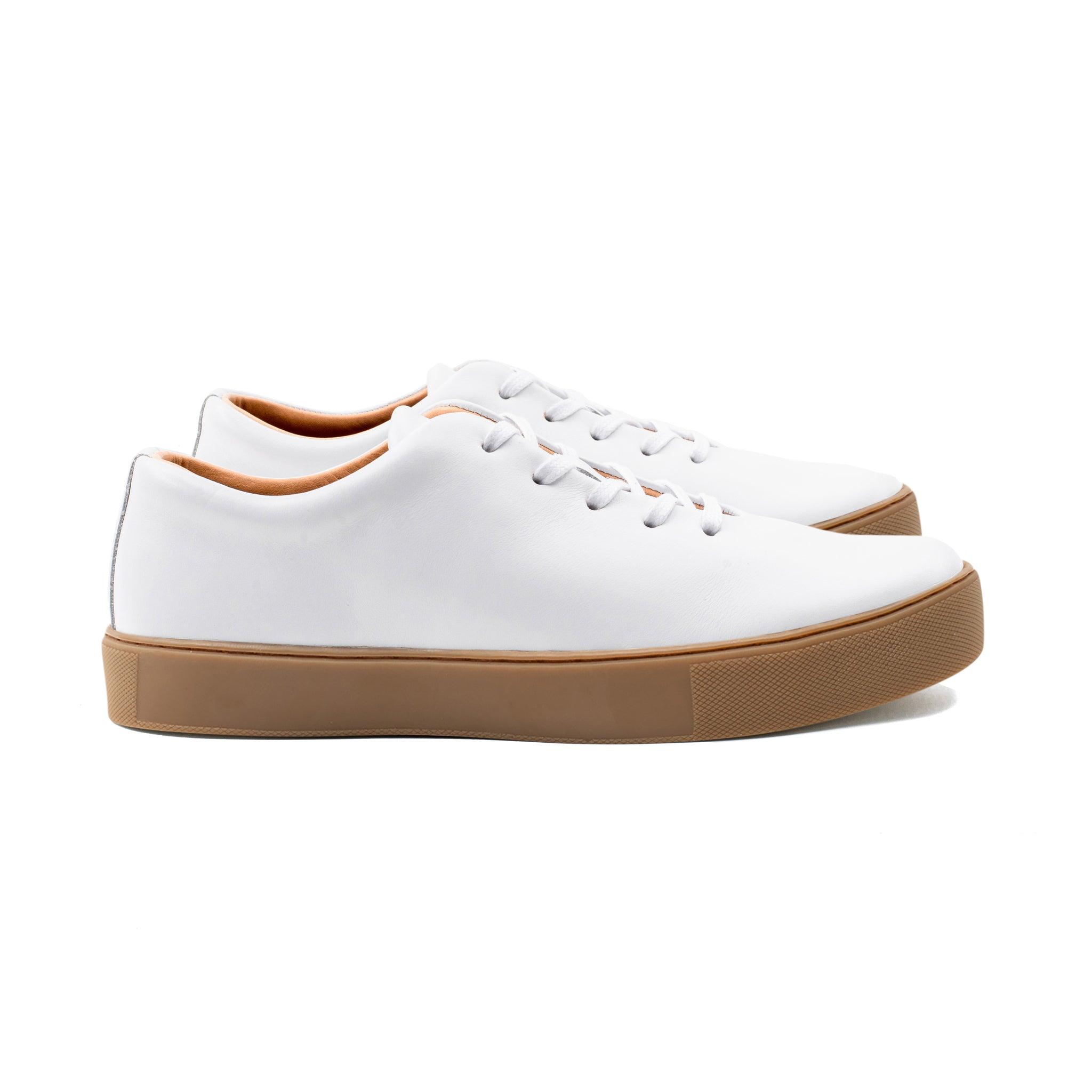 white leather sneakers gum sole