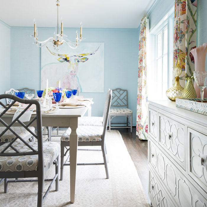 dining room with chinoiserie chairs - interior designer Maddie Hughes