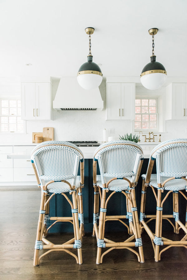 Designer Spotlight Kate + Amanda | Arianna Belle Blog | white light-filled kitchen with french bistro blue stools