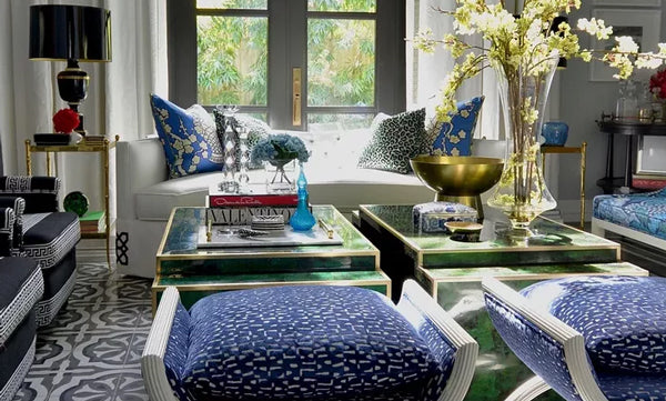 mix of patterns in blue and green living room | Designer Spotlight: Meredith Heron | Arianna Belle Blog