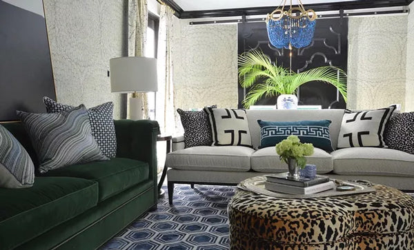 blue and green living room with mix of patterns | Designer Spotlight: Meredith Heron | Arianna Belle Blog