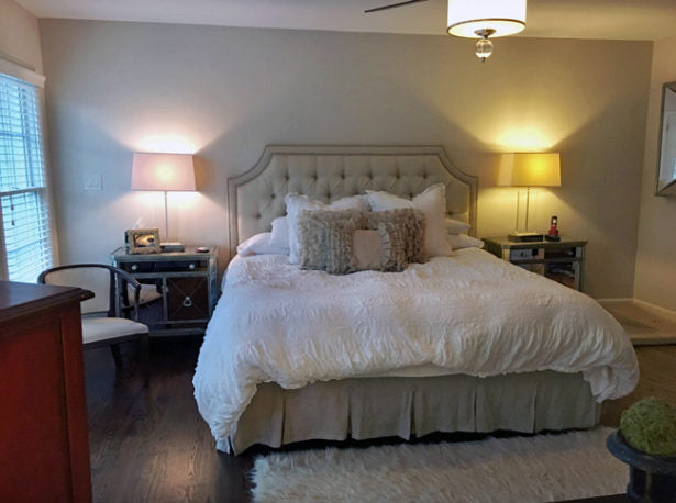 Before and After: Bedroom makeover by designer Kristin Jackson / pillows from Arianna Belle