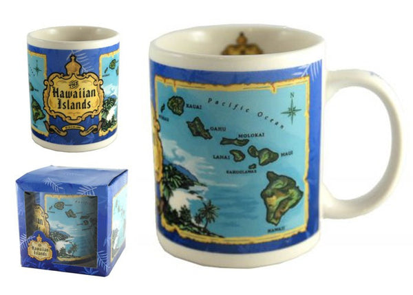 Hawaii Coffee Mug Cup Hawaiian Islands MAP Durable Porcelain Dishwasher Safe NIB 
