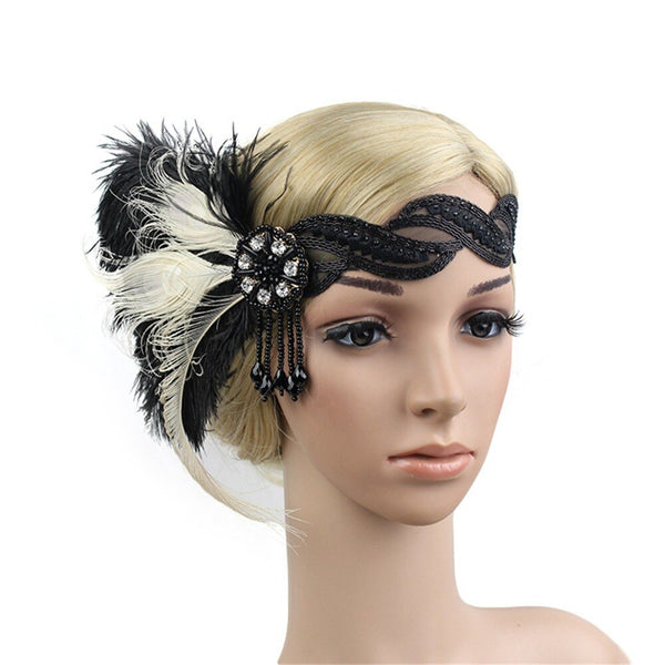 Great Gatsby 1920's Flapper Feather Headdress Fancy Dress - Ivory Peac –  