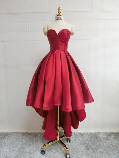 dark red high low dress