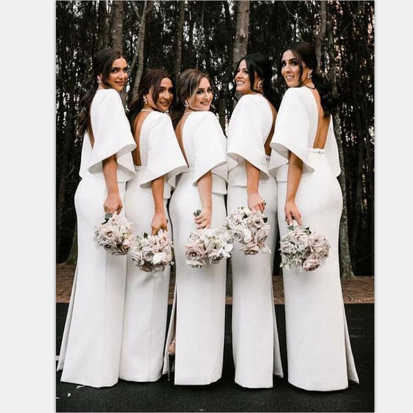 long sleeve white bridesmaid dresses