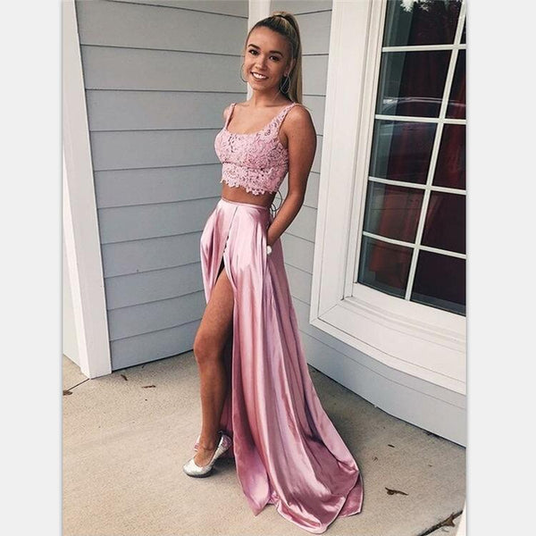 long pink dress with split