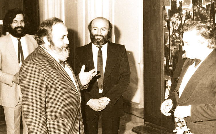 Валерий Д. Пощаров, Димитър Киров, Христо Господинов и Йордан Дафов - преди откриването на изложбата на Ди Киро.