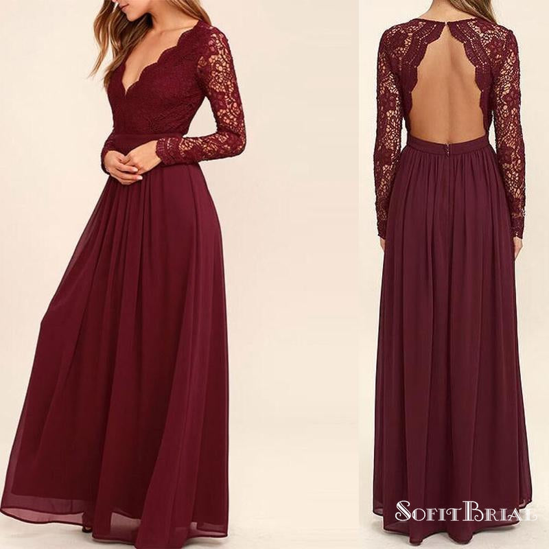 bridesmaid dresses burgundy long sleeve