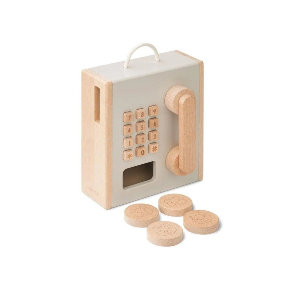 Liewood Rufus Wooden Toy Payphone - Oat/Sandy Mix