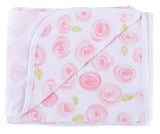 Jersey Knit Cotton Swaddle Blanket and Beanie Gift Set - Rose Print