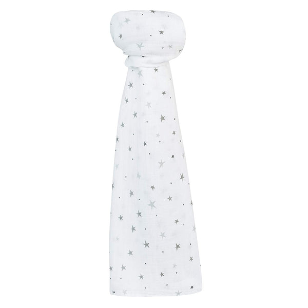 Cotton Muslin Swaddle Blanket - Grey Stars