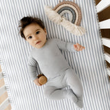 Waterproof Pack N Play / Portable Crib Sheet Set I Misty Blue Stripes and Splash
