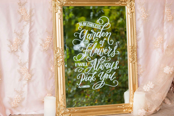 Spring Summer Wedding Trends 2019 Calligraphy Mirror Signs