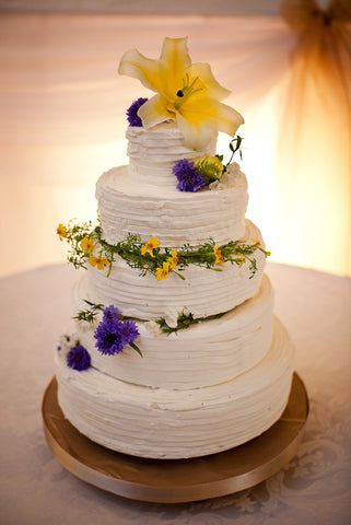 Sonia Dong's wedding cake featured fresh backyard-grown flowers from Toronto florist, Sarah Nixon from My Luscious Backyard