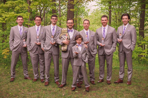 Anthony and his groomsmen wearing Henkaa Dusty Purple bow ties.
