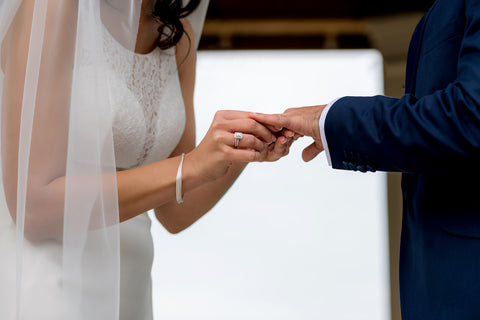 Henkaa A Bride's Story. Husband and wife exchange rings on wedding day.