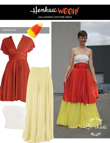 Henkaa Convertible Dress used as Candy Corn Halloween Costume, great cosplay costume that you can wear again.