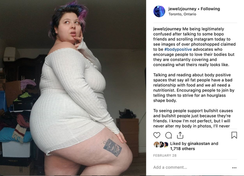 @jewelzjourney Instagram account post of plus-size model and activist Jewelz Mazzei 