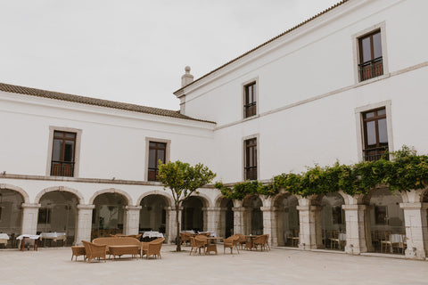 Exterior courtyard of the Pousada Castelo Palmela de Palmela in Portugal.