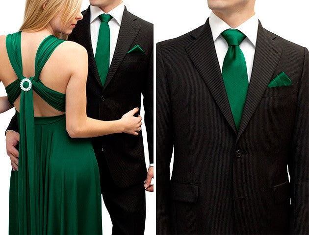 emerald green infinity dress with matching tie and pocket tie