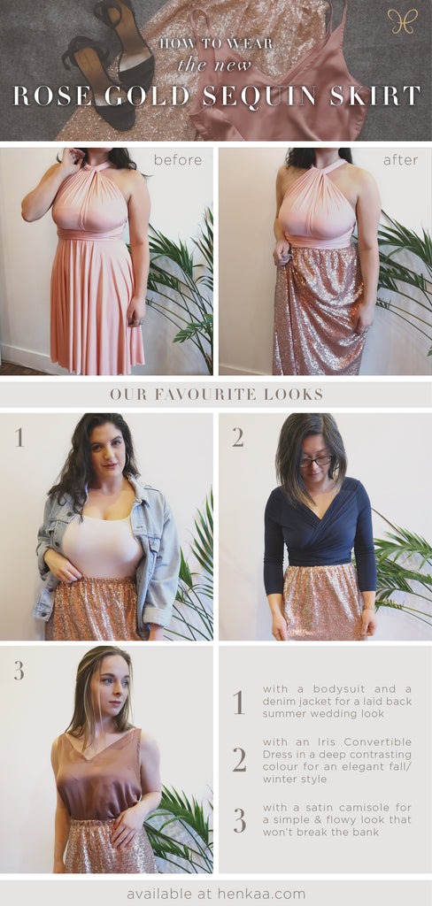 How to wear Henkaa Rose Gold Sequin Skirt