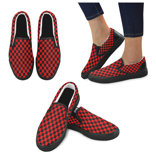 red and black plaid shoes