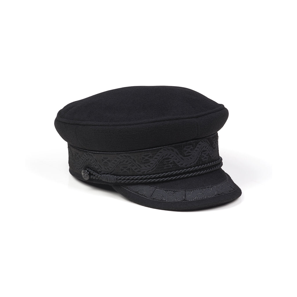 black peaked hat
