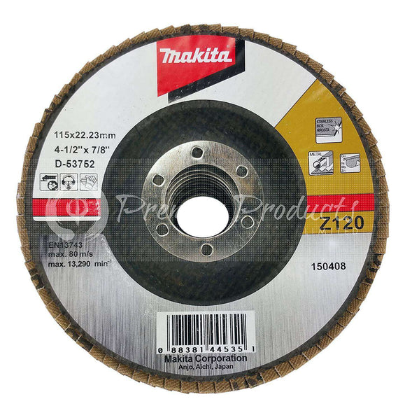 Makita 5 Pack Stainless Steel & Non-Ferrous Z120 Angled 120 Grit Flap Disc For Grinders Fine Conditioning For Metal 4-1/2 x 7/8-Inch 