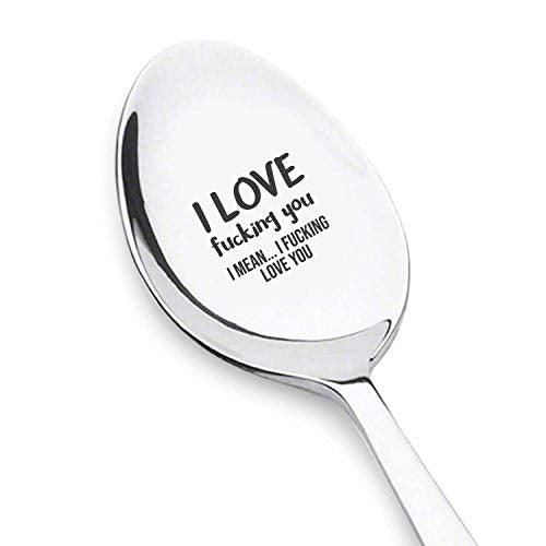 Engraved Spoon I LOVE fucking you I MEAN Anniversary Gift for Couple picture
