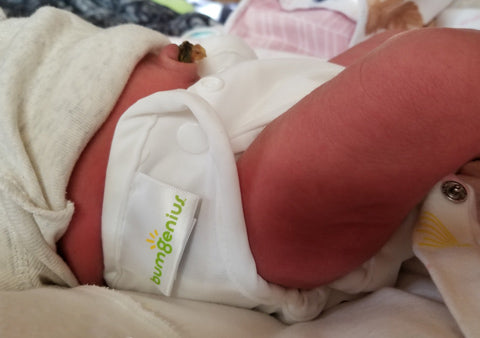Bum Genius littles organic newborn baby cloth diaper that fits under the umbilical cord stump