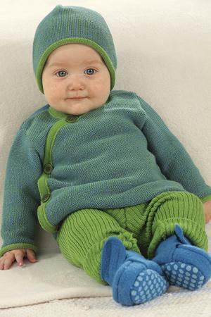 Disana sweater and booties on a baby
