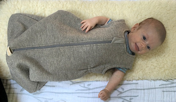 disana boiled wool sleeping bag on baby