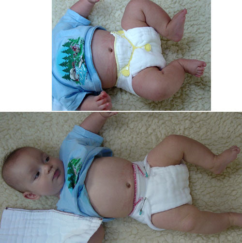 small yellow edge diaper compare to medium red edge prefold