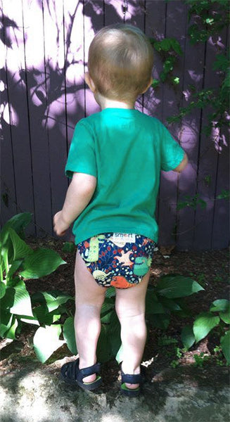 Smart Bottoms AIO organic diaper on baby standing