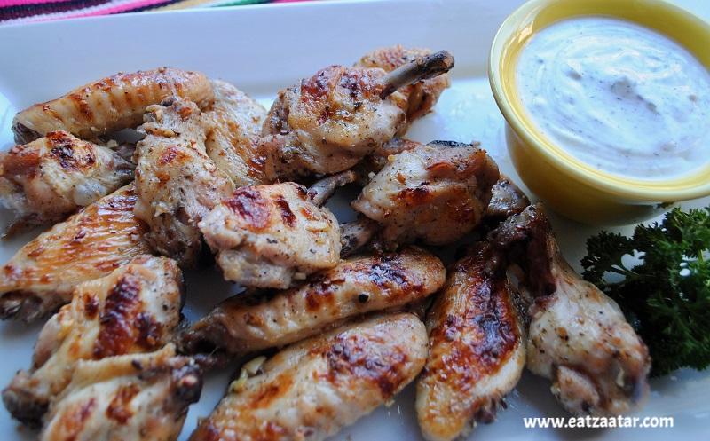 Baked Buttermilk-Zaatar Chicken Wings served with Zaatar Ranch Dipping Sauce