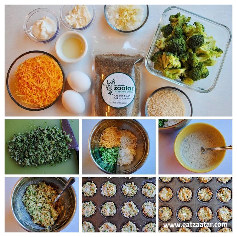 Broccoli, Cheddar & Zaatar Bites- collage from step one through step nine 