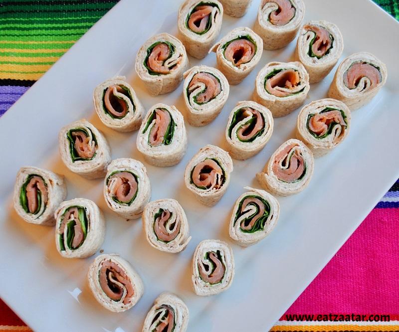 Smoked Salmon and Zaatar Pinwheels- served in a plate