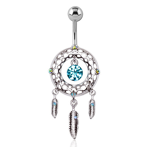 Ocean Blue Dream Catcher Belly Ring Jewellery In 316l Surgical Steel