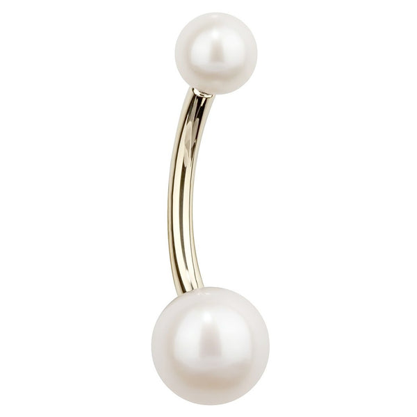 14 Karat Gold Pearl Belly Button Ring 