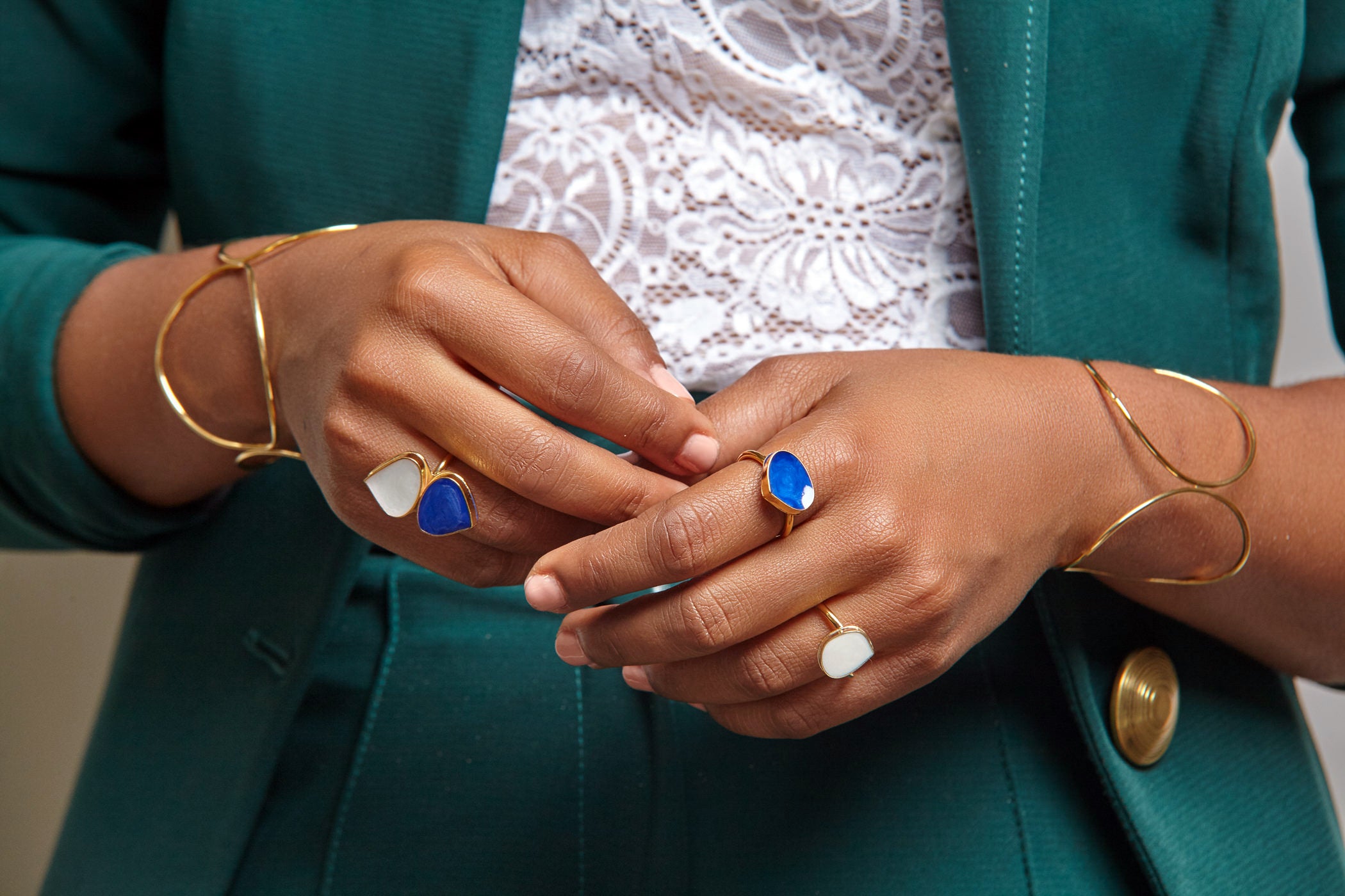 Zivanora jewelry gold resin rings and minimalist bracelest