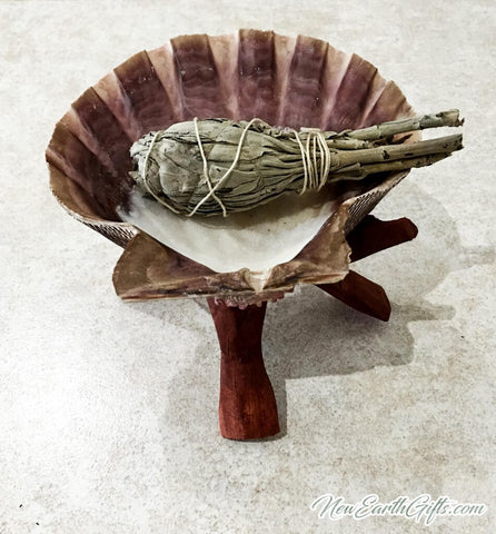 Sage Smudging Set - 3 pc Set includes Sage, Shell, Stand - New Earth Gifts