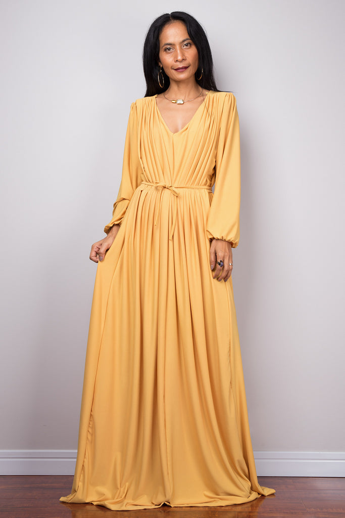 yellow evening dress with sleeves