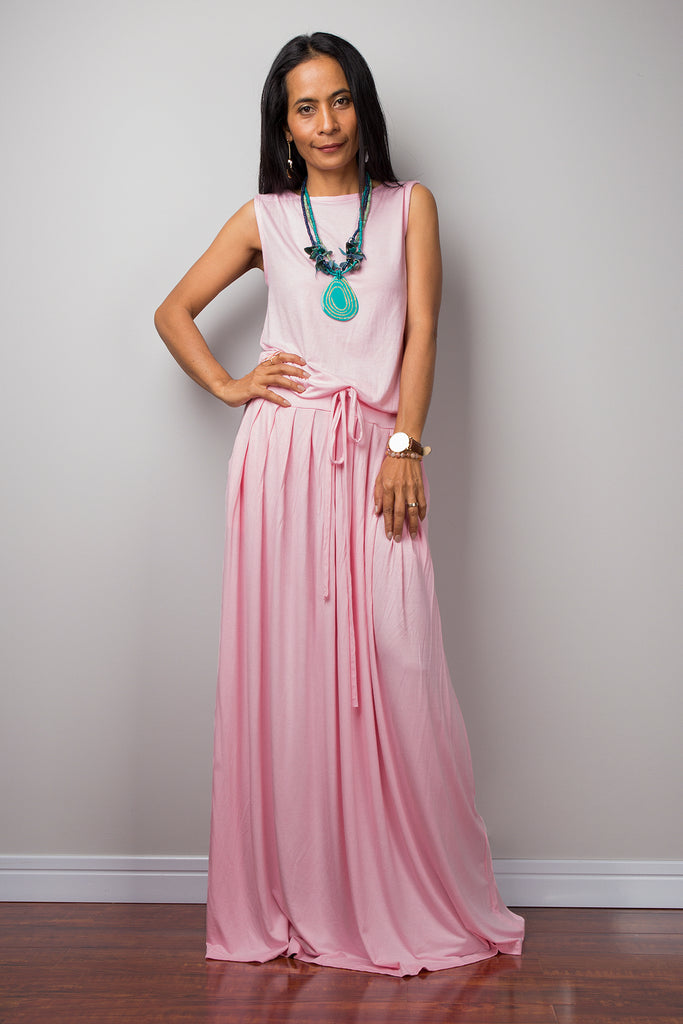 pink sleeveless maxi dress