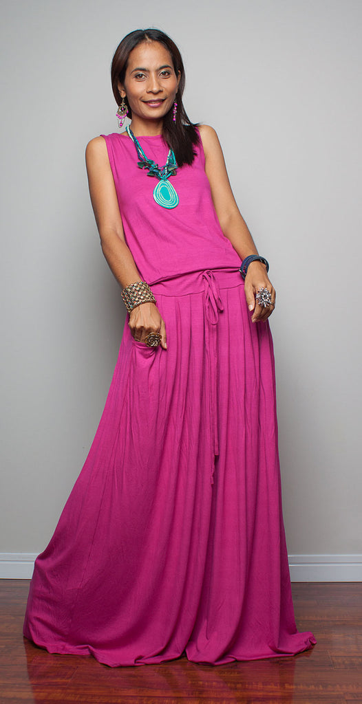 fuchsia pink long dress